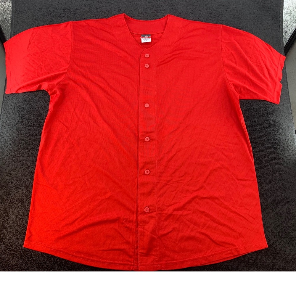 Alleson Athletic Red Baseball‎ Jersey Button Up Short Sleeve Men XL